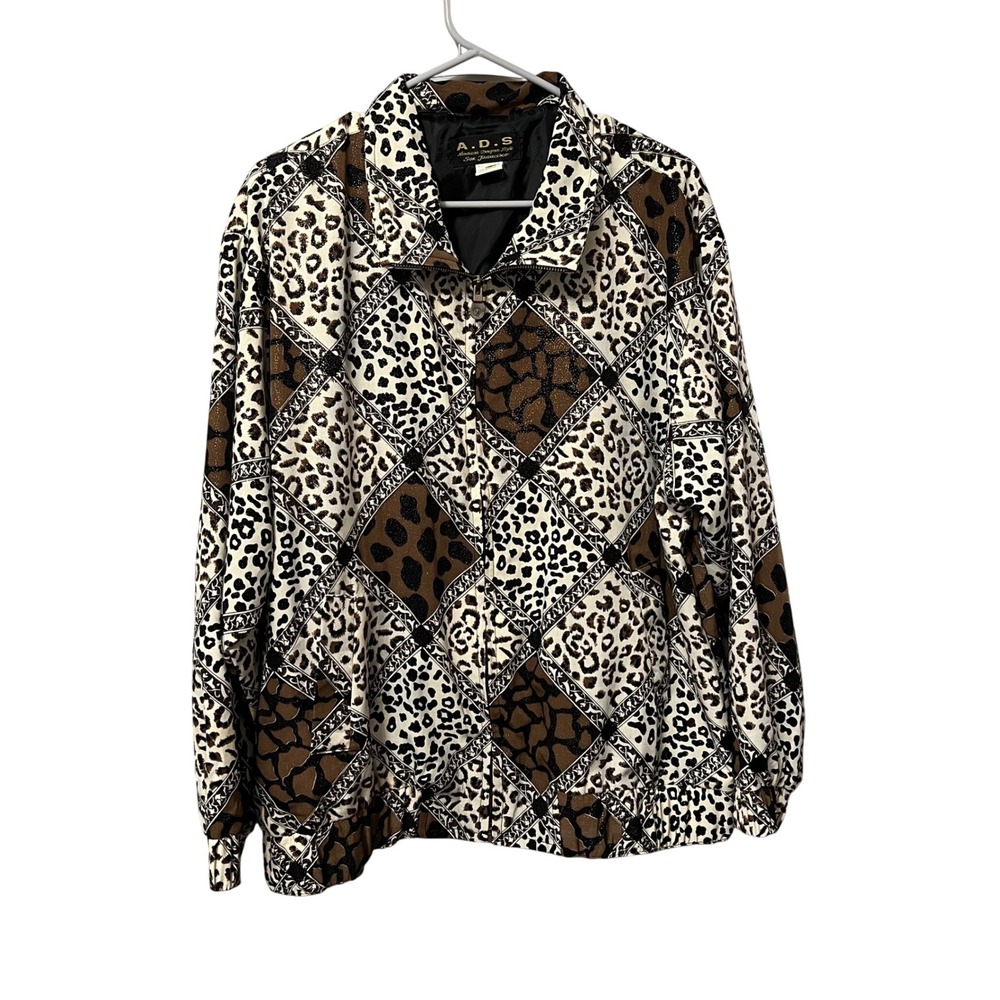 ADS American Designer Style Jacket Womens Size Large Animal Print Zip Up‎